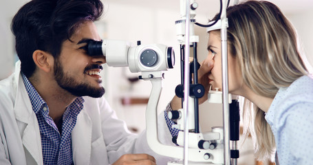 Ophthalmology concept. Patient eye vision examination in ophthalmological clinic