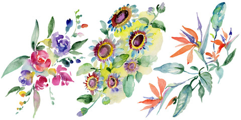 Bouquets floral botanical flower. Watercolor background illustration set. Isolated bouquet illustration element.