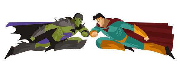 comic superhero fighting a villain © matiasdelcarmine