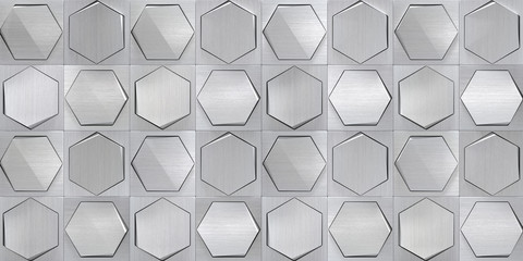 Naklejki  Koncepcja metalowej ściany wyłożonej kafelkami (ilustracja 3d)