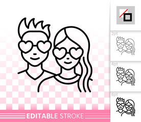 Romantic couple simple black line love vector icon