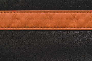 texture of black leather material with holes and orange strip