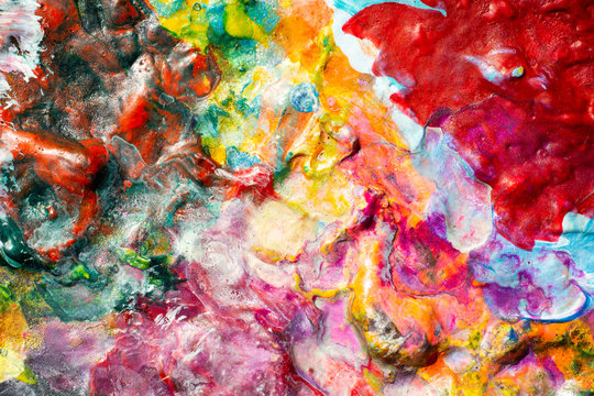 Multicolour Dry acrylic paint texture, Abstract background, Close up & Macro shot, Selective focus