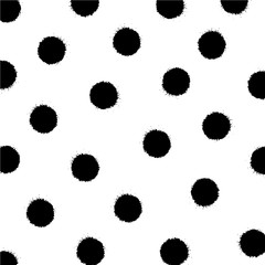 Simple hand drawn black and white pattern with brush ink dots