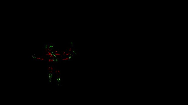 4 people dancing in costumes of LEDs
