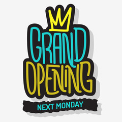 Grand Opening  Lettering Type Design Message  Vector Graphic