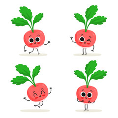 Radish. Cute vegetable character set isolated on white