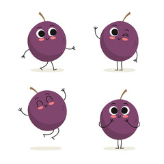 Passion fruit. Cute cartoon exotic fruit vector character set isolated on white