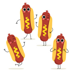 Hot dog. Fast food character set isolated on white