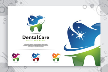 Dental care vector logo design with modern natural concept , symbol illustration creative template with modern color style.