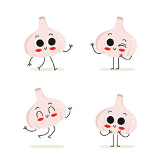Garlic. Cute vegetable vector character set isolated on white