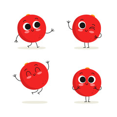 Cranberry. Cute berry vector character set isolated on white