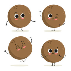 Coconut. Cute cartoon exotic fruit vector character set isolated on white