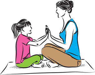 yoga mother and daughter vector illustration