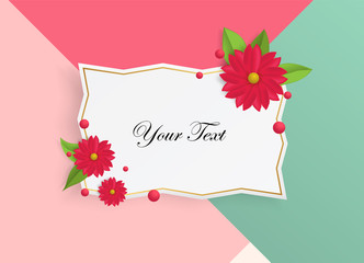 Text box with beautiful colorful flowers. Vector Illustration