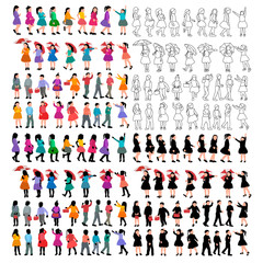 vector, on white background, silhouette of a child, set, collection of faceless children