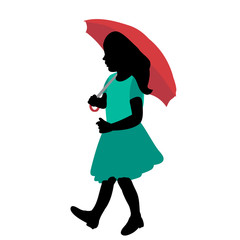 colorful silhouette of little girl with umbrella
