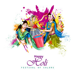 Fototapeta na wymiar vector illustration of Indian people playing colorful Happy Hoil background for festival of colors in India
