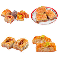 Turkish oriental sweets collage isolated on white