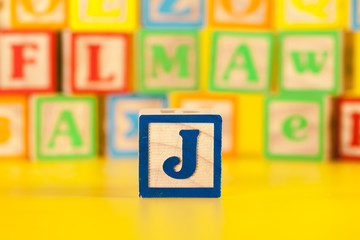 Photograph of colorful Wooden Block Letter J