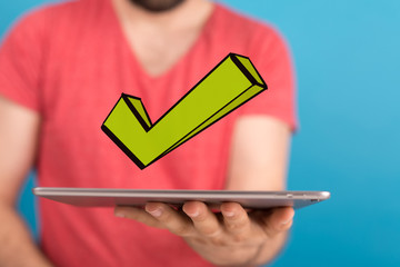 green checkmark in hand