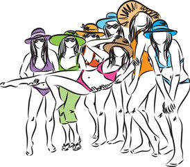 group of women having fun in the beach vector illustration