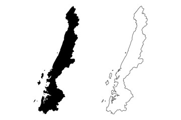 Ranong Province (Kingdom of Thailand, Siam, Provinces of Thailand) map vector illustration, scribble sketch Ranong map