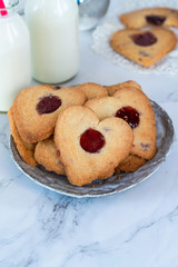 Shortbread hearts with cherry jam. Valentine food idea.