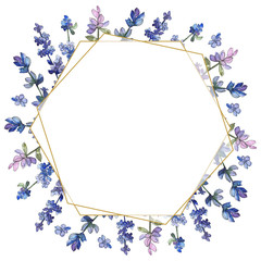 Purple lavender. Floral botanical flower. Watercolor background illustration set. Frame border ornament square.