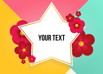 Text box with beautiful colorful flowers. Vector Illustration