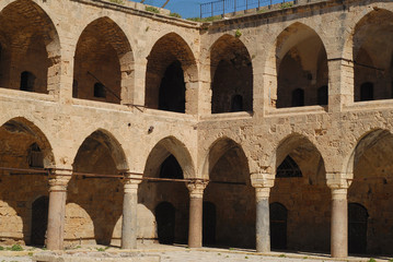 Colonnade at Khan al Umdan, Caravanserai in Acre, Israel