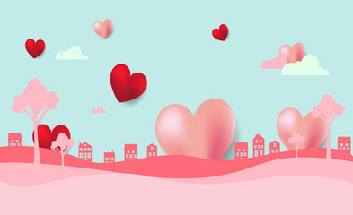 Valentines day background with heart and houses