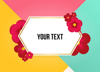 Naklejka na ściany i meble Text box with beautiful colorful flowers. Vector Illustration