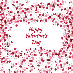 Valentines day card. Perfect for holiday design.Romantic decorative background for Valentine's day gift paper or wedding decor. Red hearts confetti. Vector illustration.