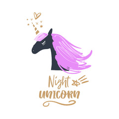 Cute vector illustration of night unicorn head.