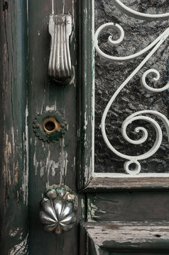 Vintage old door details, Braga, Portugal.