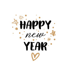 Vector Happy New Year text sign with golden elements