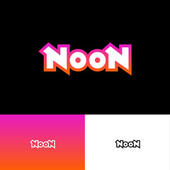 Noon logo. Letter composition.  Abstract sign with pink neon light.