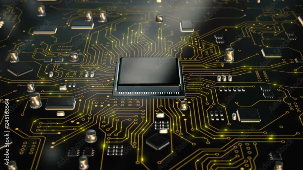 Poster 3d render cpu central processor unit chipset on the printed circuit board for electronic and technol