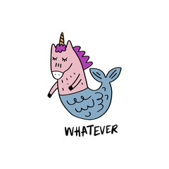 Cute vector illustration of little unicorn mermaid.