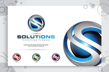 3d Letter S logo vector design with modern colorful style. Illustration Of 3d Letter S for technology company.