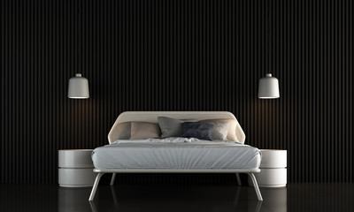 Modern bedroom interior design and black stripe texture wall pattern background 