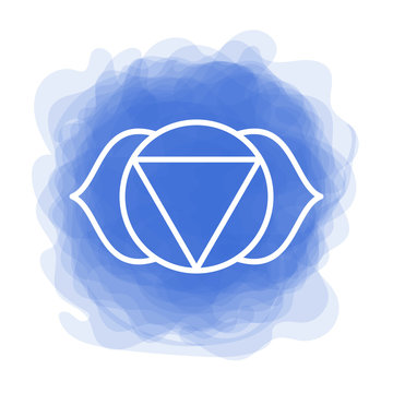 Ajna icon. The sixth frontal chakra. Third eye. Vector indigo blue smoky circle. Line symbol. Sacral sign. Meditation