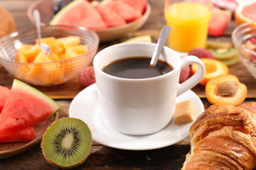 coffee cup and fruit