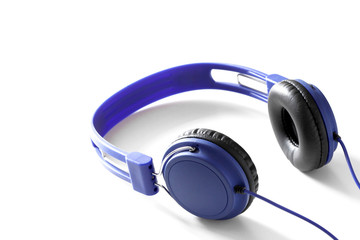 blue headphone isolated  on white background with copy space for your text