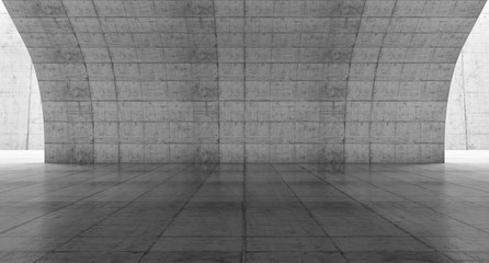 Empty concrete space with curve wall. Abstract Modern blank showroom with floor. Future concept background. 3d rendering.