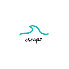 Vector illustration. Vintage hipster hand drawn lettering logo template of surf, ocean and escape.