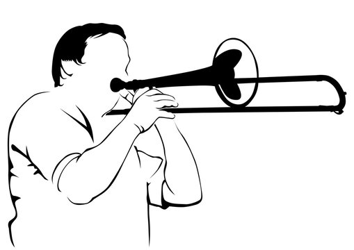 Music man whit brass band on white background
