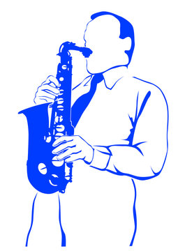 Music man whit brass band on white background