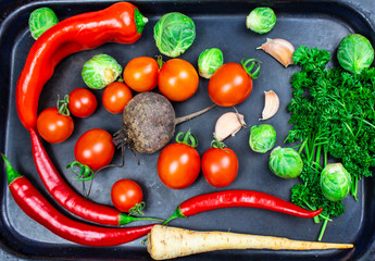 Fresh vegetables. Colorful vegetables background. Healthy vegetable. Assorted fresh vegetables close-up. Healthy food. Isolated on white background. space for text